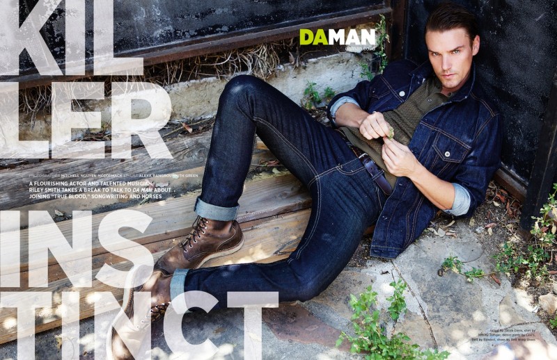 Riley Smith Wears Fall Double Denim Styles for DAMAN Photo Shoot image Riley Smith Denim Styles DA MAN 001 800x518 