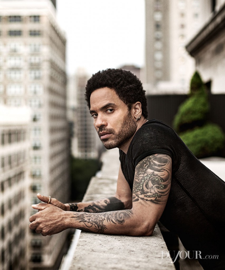 Lenny Kravitz Attends DuJour Cover Party in Saint Laurent Red Plaid Jacket