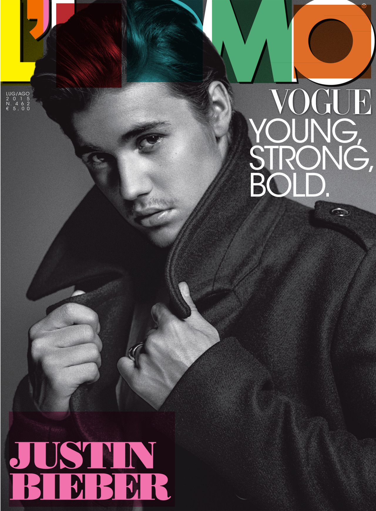 Justin Bieber Has Coat Moment for L'Uomo Vogue July/August 2015 Cover Shoot1280 x 1740