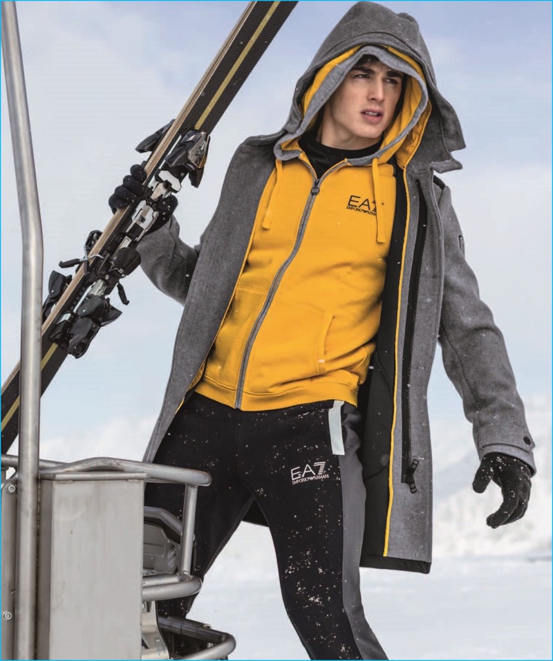 Pietro Boselli is an active winter vision in fashions from EA7's fall-winter 2016 line.