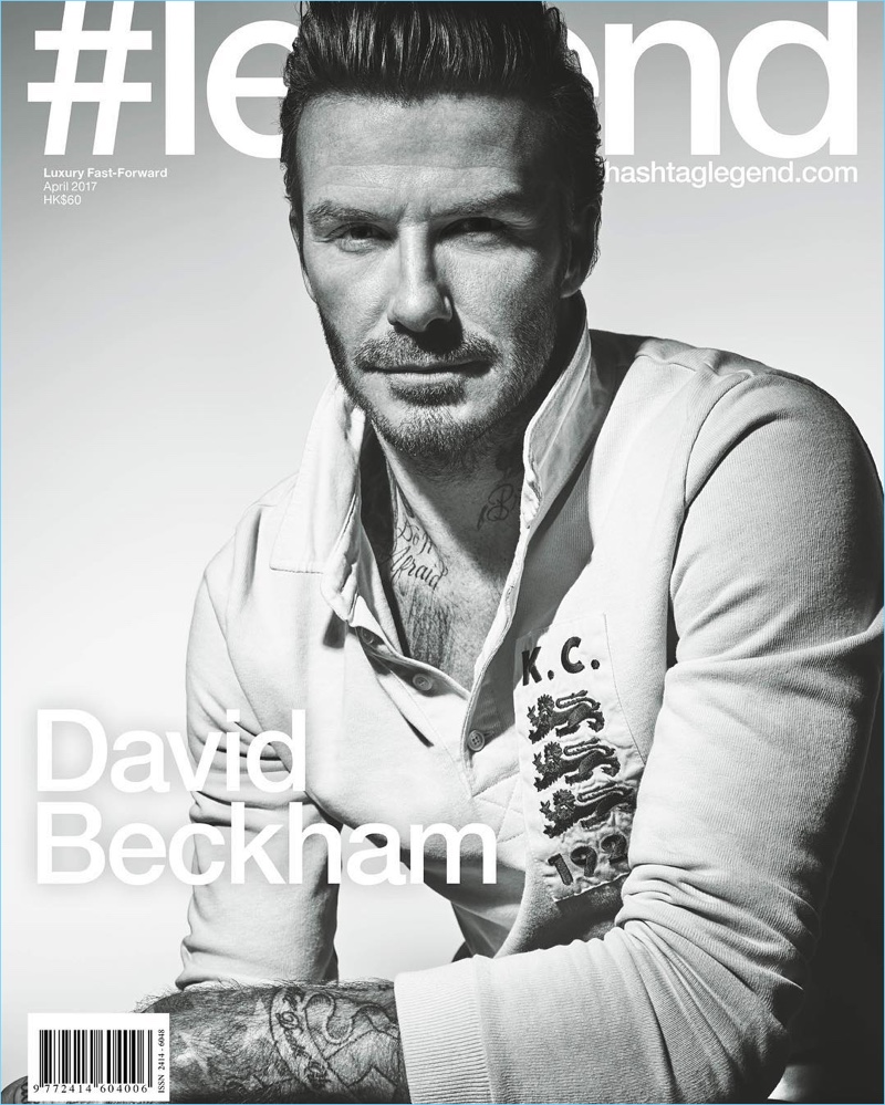 David Beckham copre #legend in Kent & Curwen di rugby polo.