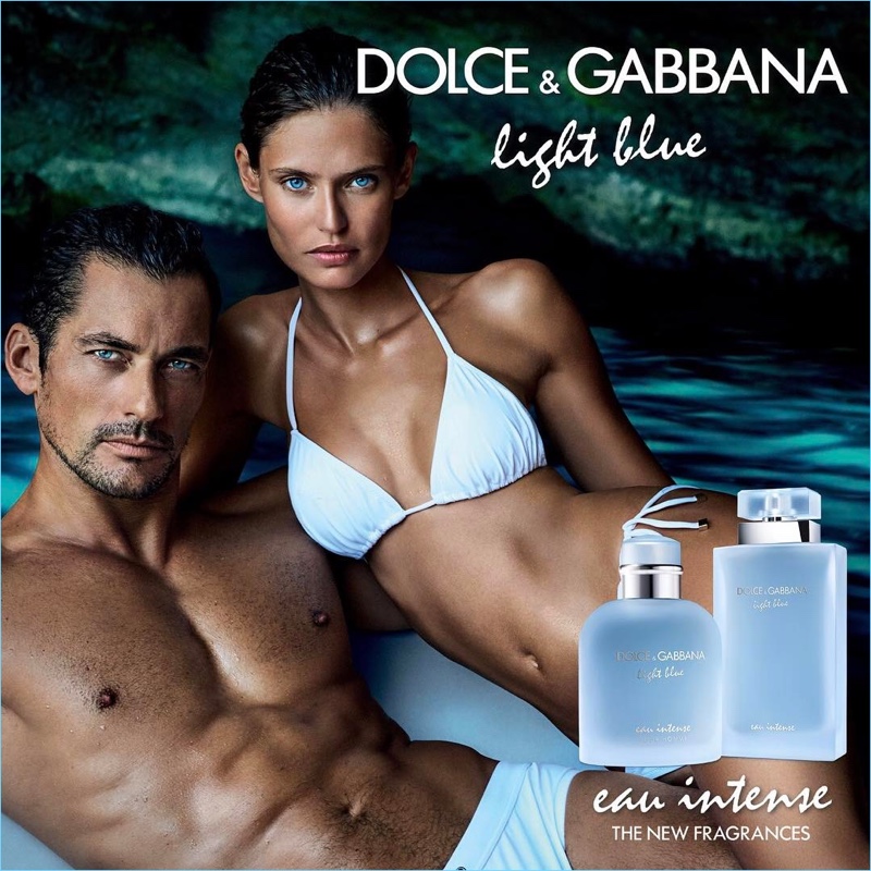 David Gandy e Bianca Balti fronte alla nuova campagna del profumo per Dolce & Gabbana Light Blue eau intenso.