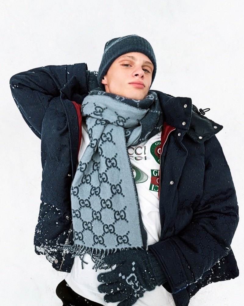 Alaric Magnani showcases cold weather accessories for the Gucci Gift campaign. 