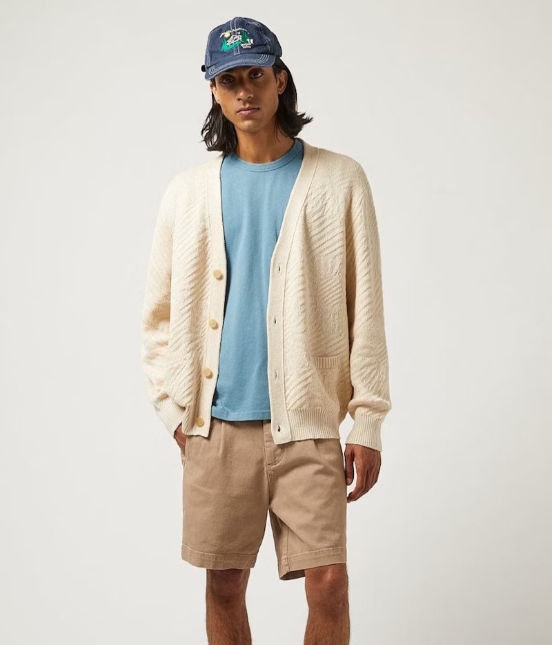 Opposites attract with a laid-back cardigan and shorts look. 
