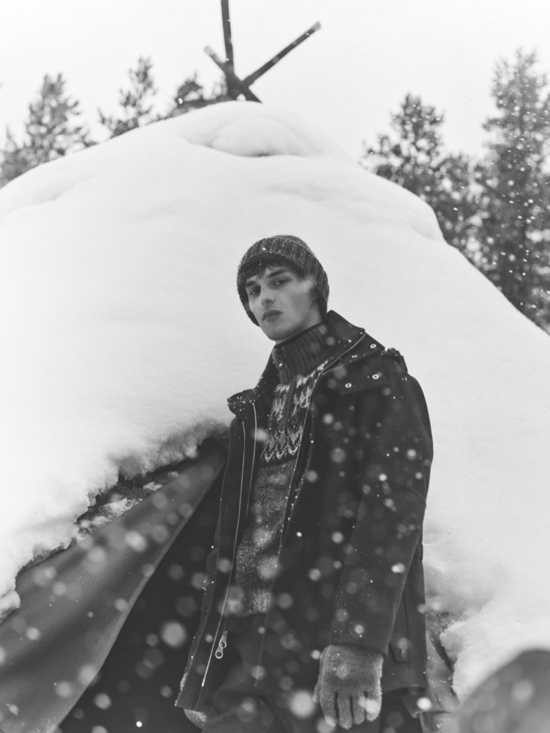 British model Kit Butler appears in the Loro Piana Après-ski collection campaign.