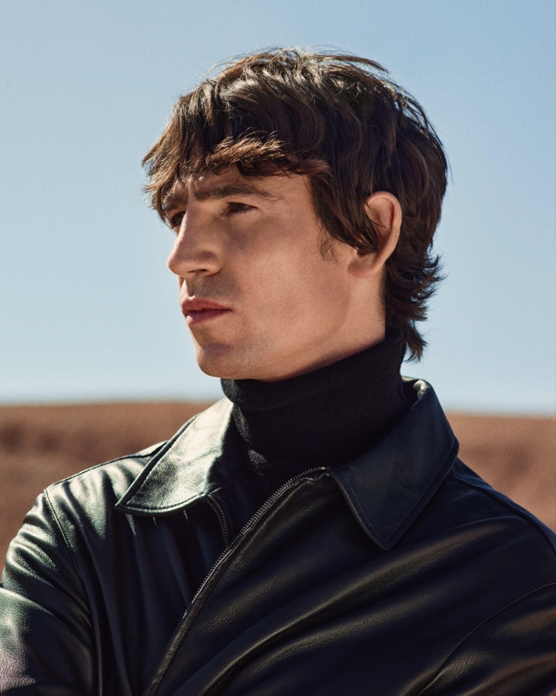 Massimo Dutti Leather Jacket and Turtleneck