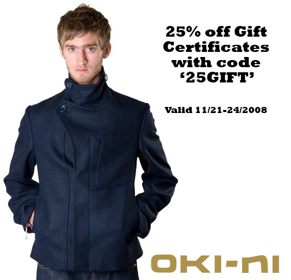 okini Oki-ni 25% off Gift Certificates