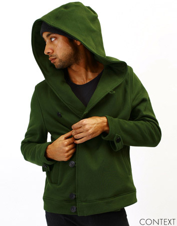 hooded fleece button jacket forest