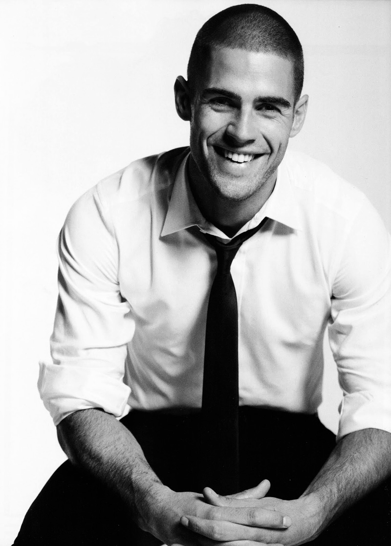 All smiles, Chad White wears a shirt and tie for L'Officiel Hommes