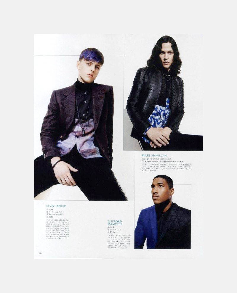 Alfred Kovac, Chris Colton, Clifford Mamotte, Elvis Jankus, Miles McMillan, Mischa Patel, Olli Greb & Thomas Sottong by Brett Lloyd for Vogue Hommes Japan