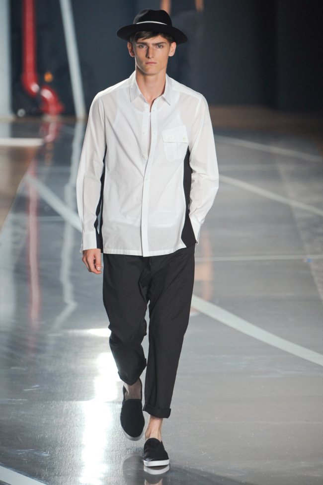 Alexander Beck subscribes to the school of Yamamoto for Y-3's spring/summer 2012 showing.