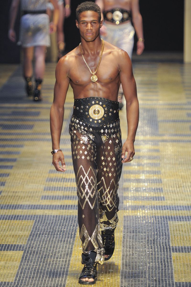 Hitting the catwalk, Henry Watkins is fearless in a bold number from. 
