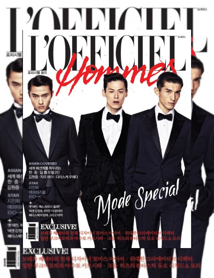 Daisuke Ueda, Zhao Lei & Kim Won Cover L’Officiel Hommes Korea