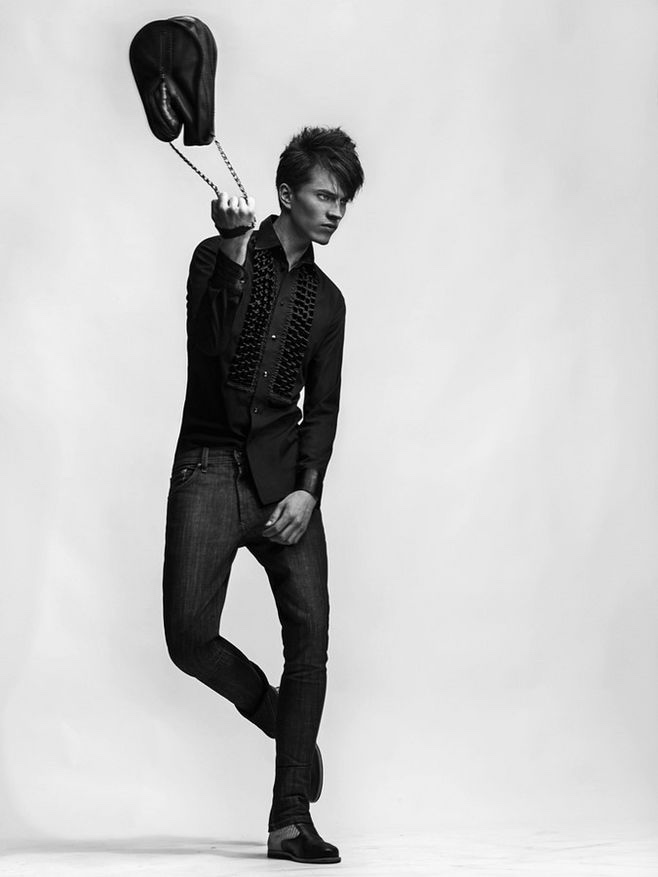 Kristjan wears shirt Kirill Safonov, jeans ReUse Republic by Nele Roosimägi, shoes Scheckmann and shoe bag Stella Soomlais.