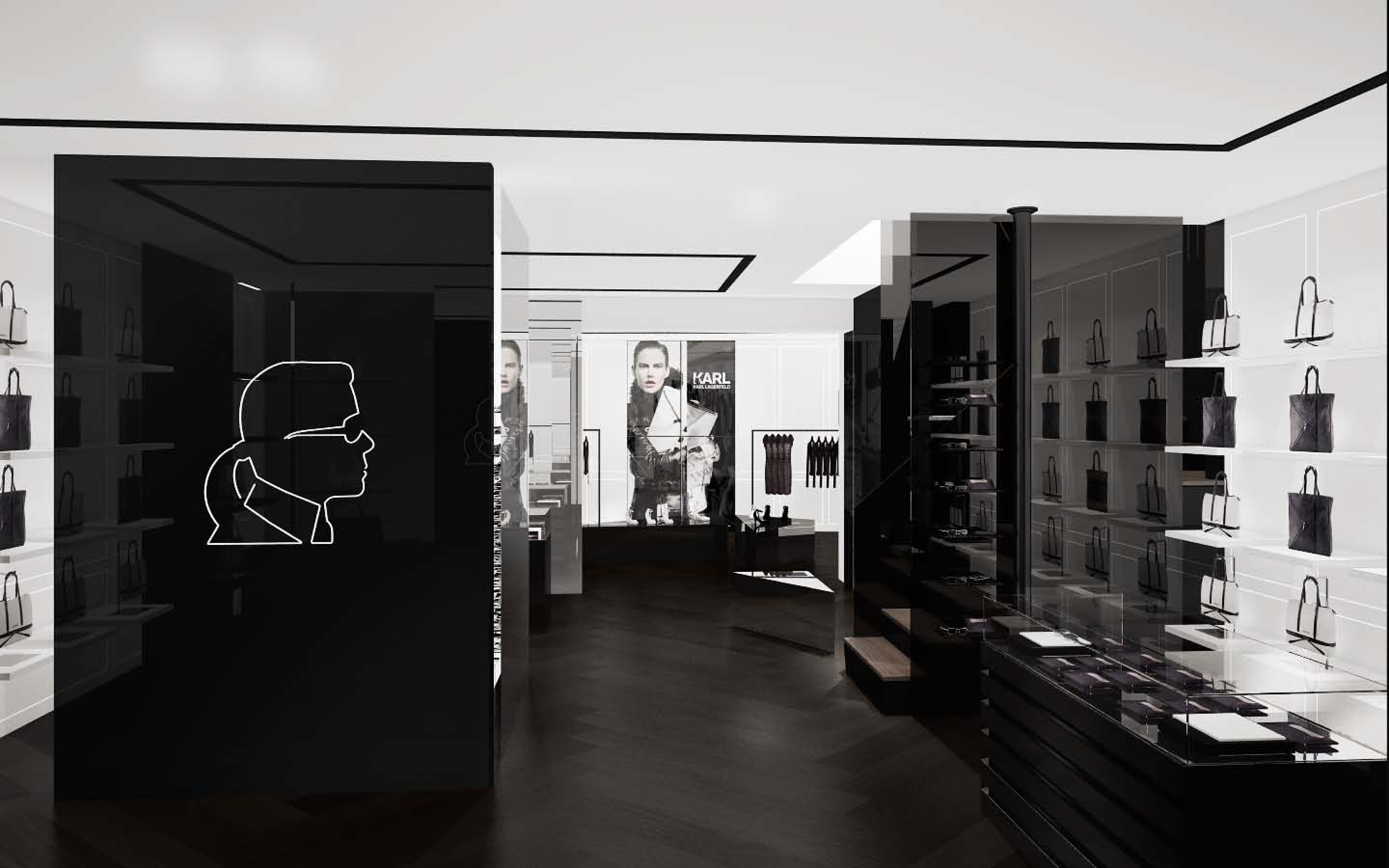 Черно белые витрины. Karl Lagerfeld Boutique. Karl Lagerfeld Paris Store.