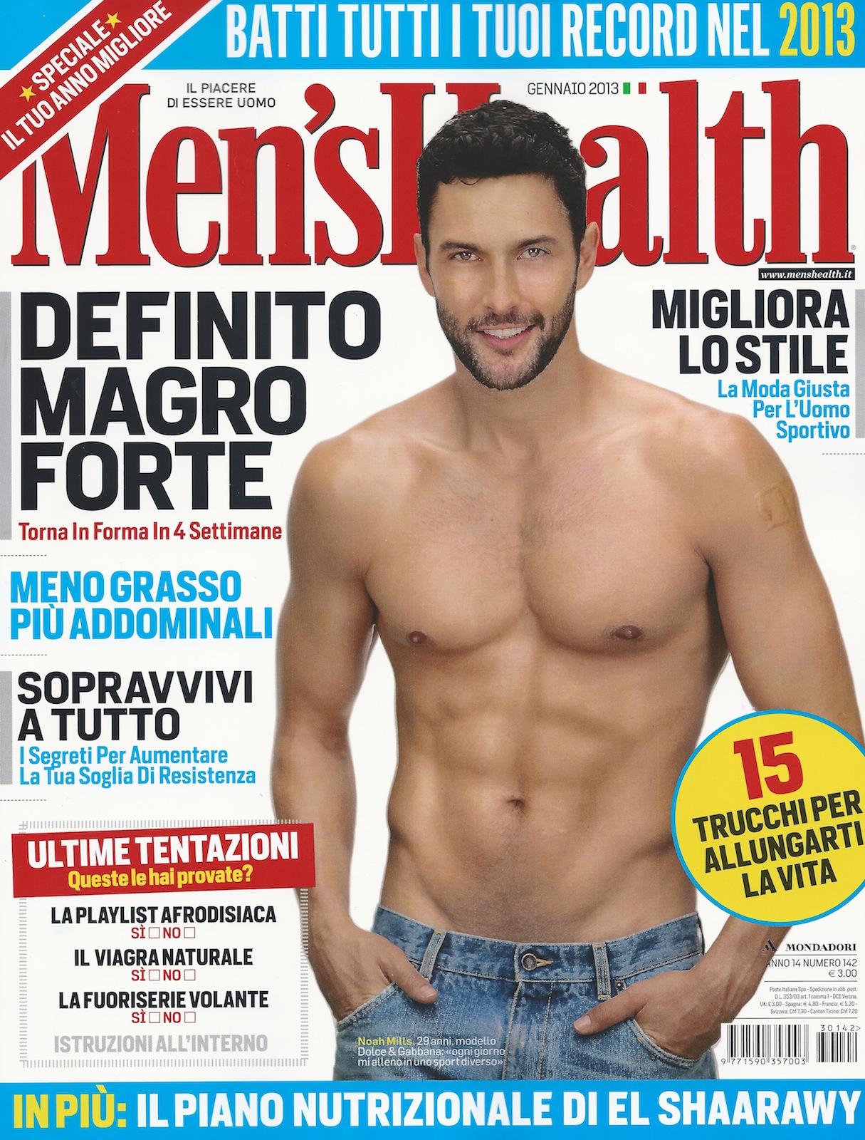 A Shirtless Noah Mills Graces Men’s Health Italia’s January 2013 Cover