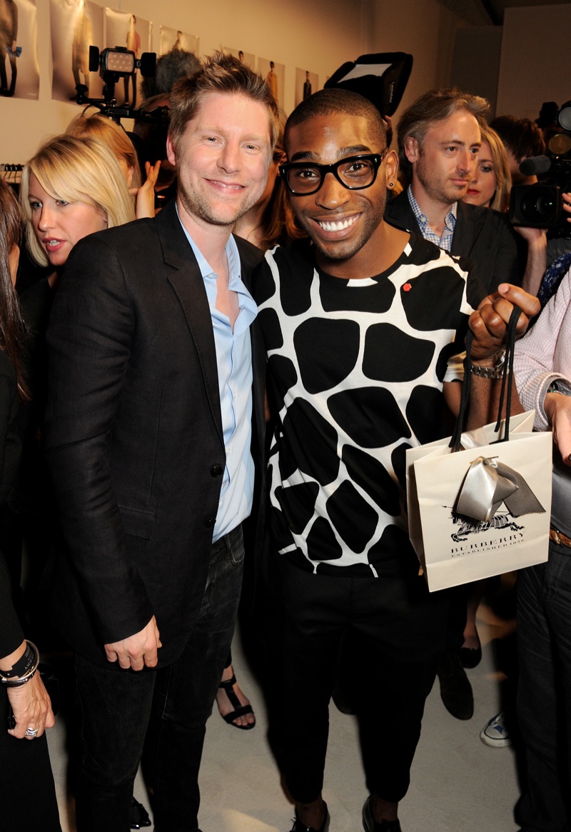 Christopher Bailey and Tinie Tempah backstage at the Burberry Prorsum Menswear Spring Summer 2014 Show in London burberry spring summer 2014 guests 0004