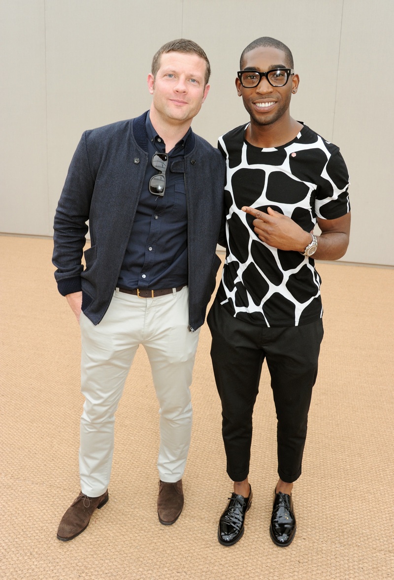 Tinie Tempah and Dermot OLeary at the Burberry Prorsum Menswear Spring Summer 2014 Show in London burberry spring summer 2014 guests 0011