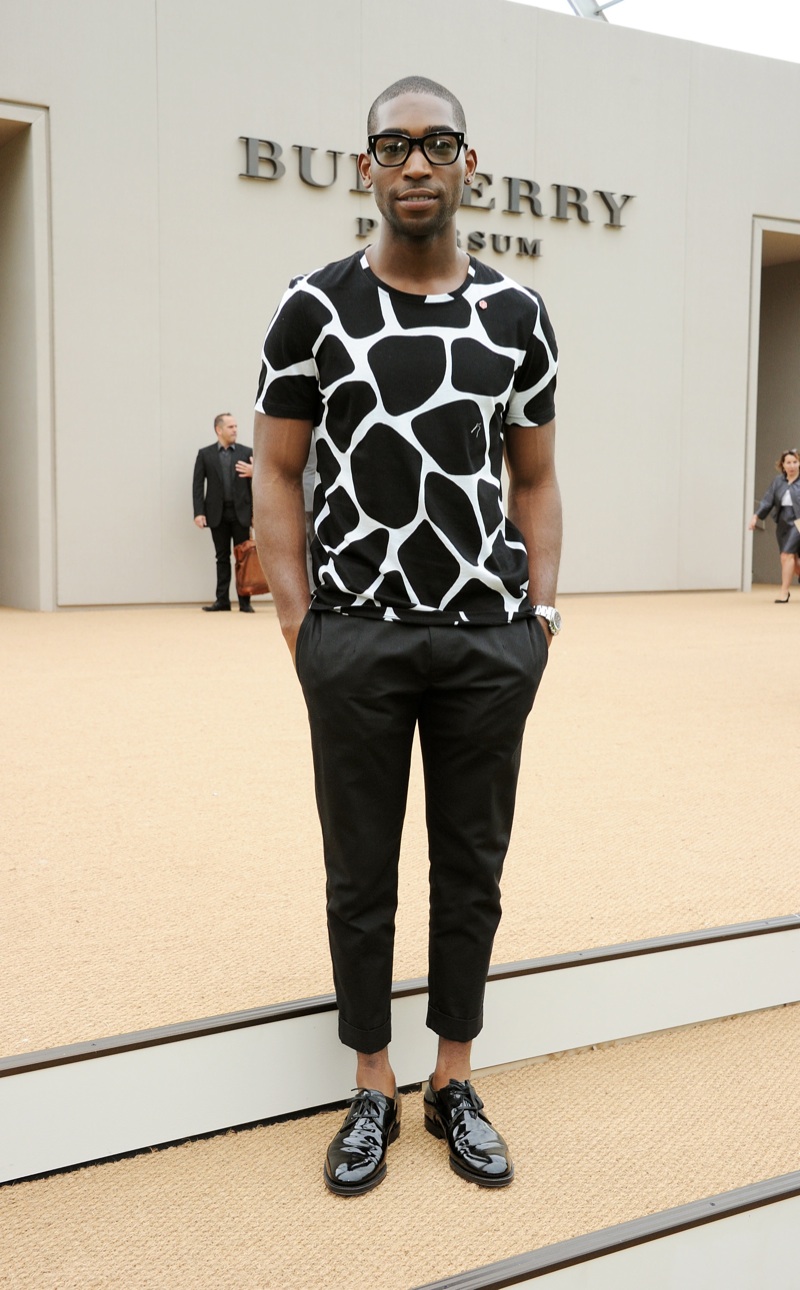 Tinie Tempah wearing Burberry at the Burberry Prorsum Menswear Spring Summer 2014 Show in London burberry spring summer 2014 guests 0006