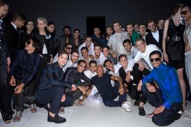 Giorgio Armani Poses with the Models of Emporio Armani Spring/Summer 2014