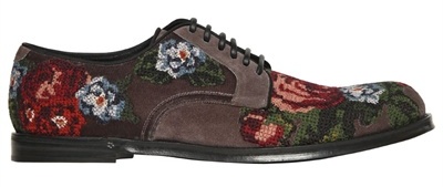 Dolce & Gabbana Cross-Stitched Rose Suede Derby Shoes