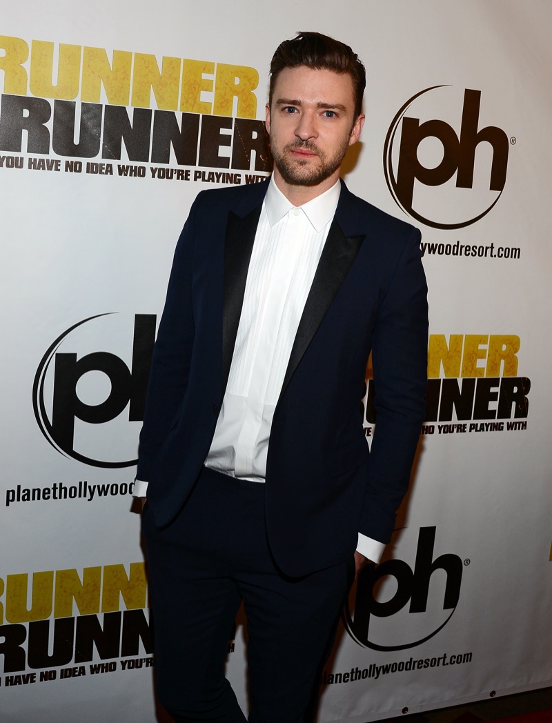 Justin Timberlake showcases snazzy casino style at the premiere of Runner Runner at Planet Hollywood Resort & Casino.