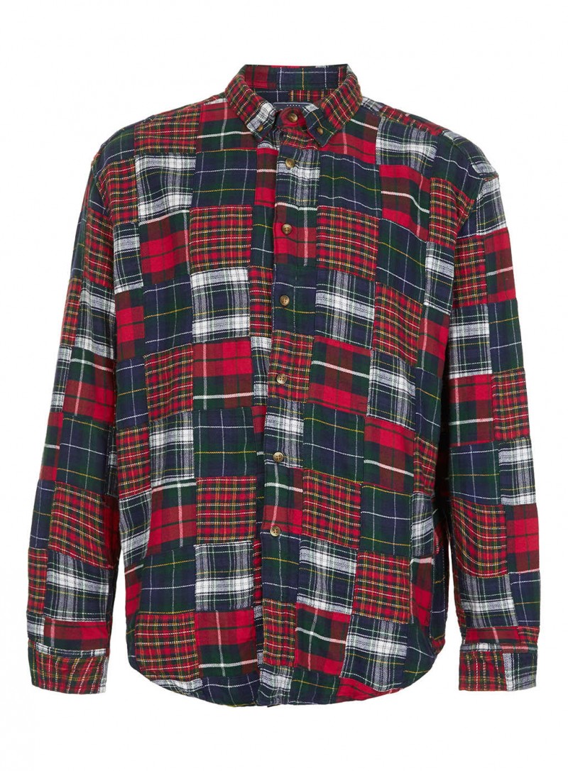 Tartan Check Patchwork Long Sleeve Flannel Shirt