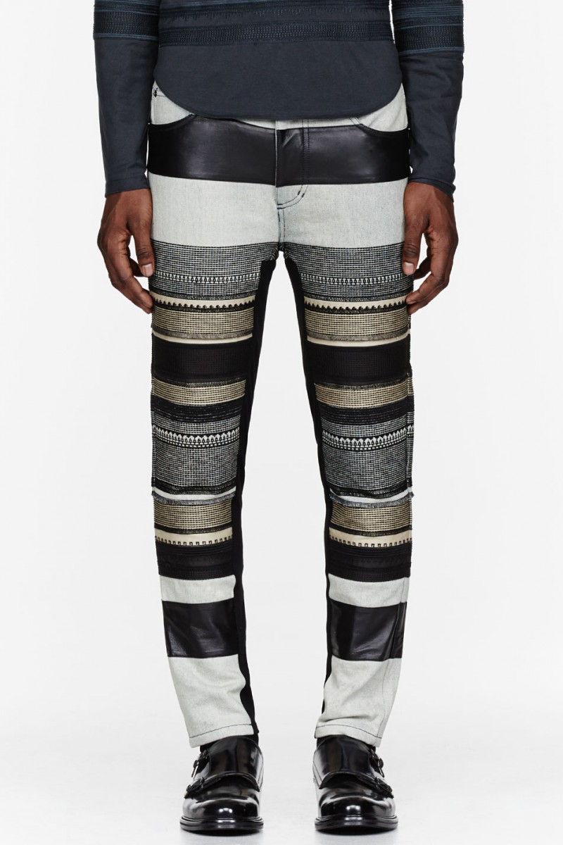3.1 PHILLIP LIM Black embroidered & leather stripe jeans