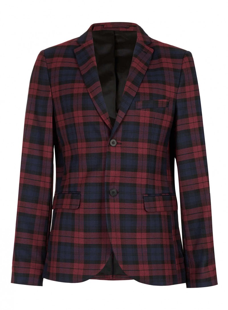 Burgundy Tartan Skinny Blazer