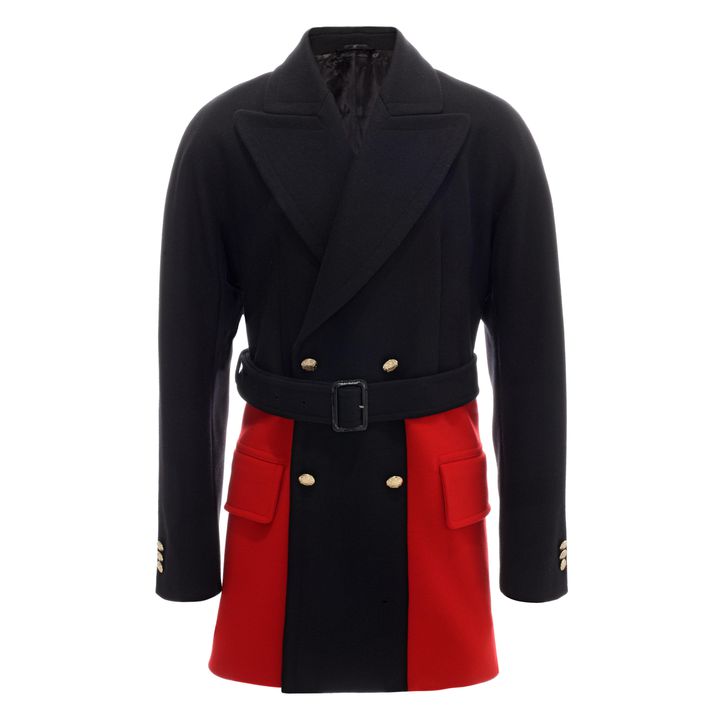 Alexander McQueen Color Block Belted Peacoat