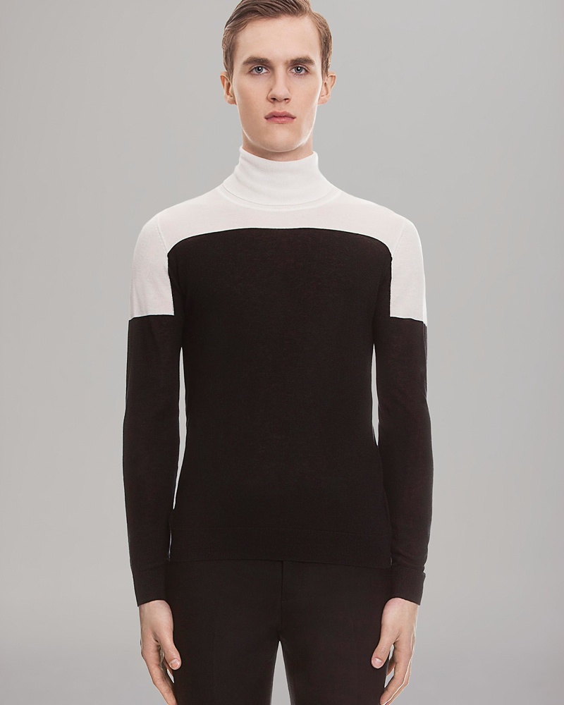 Sandro Color Block Turtleneck Sweater