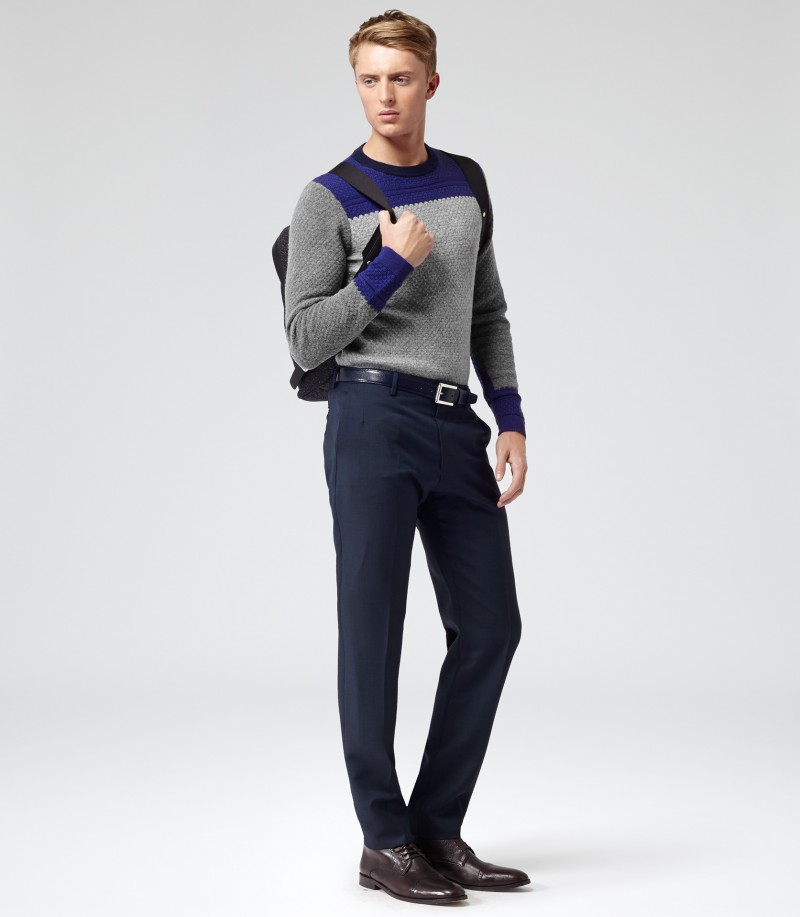 Reiss Birdie Colour Block Felted Wool Jumper