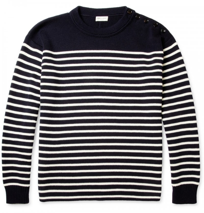 Saint Laurent Striped Cotton and Wool-Blend Sweater