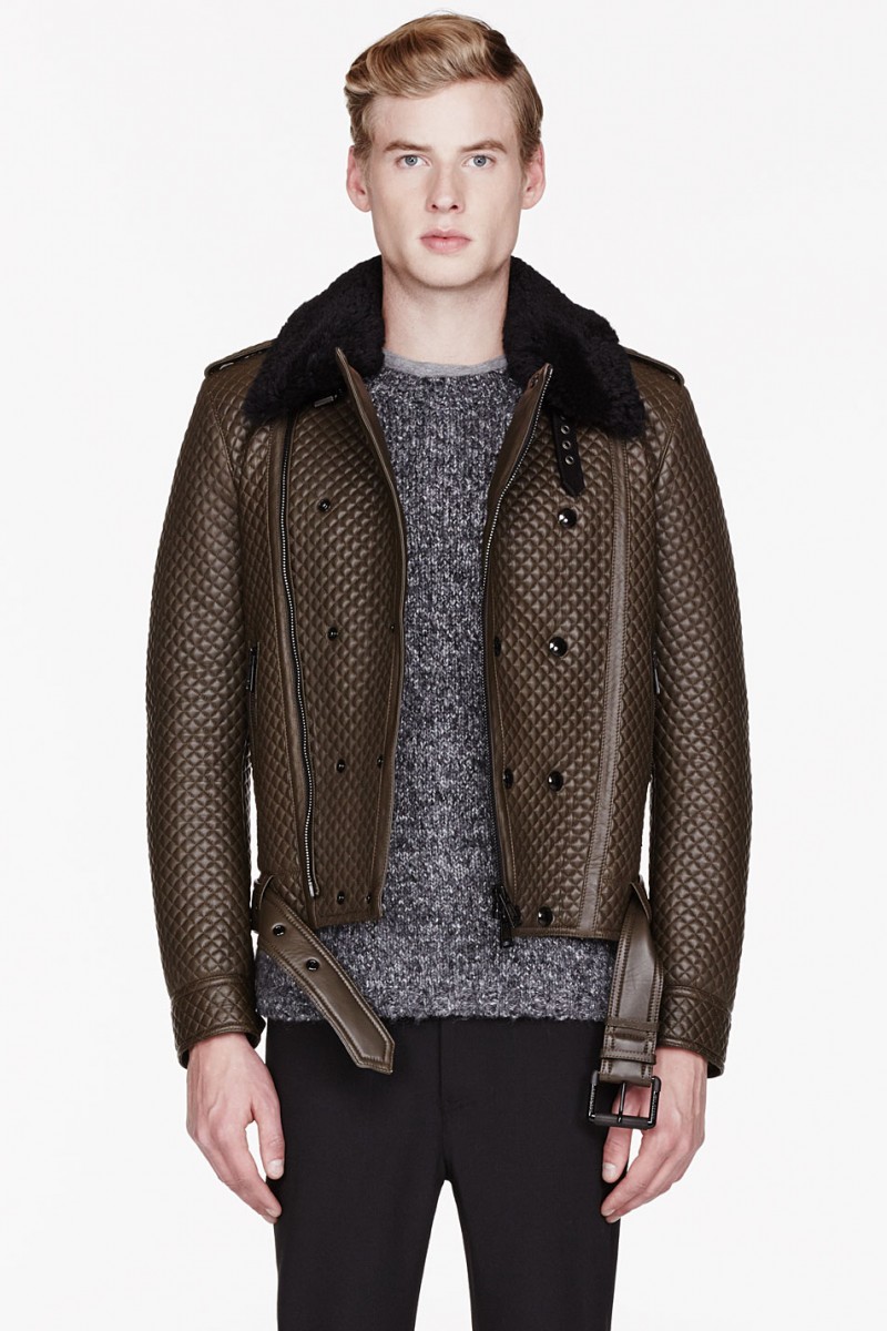 Belstaff BROWN LEATHER & SHEARLING QUILTED BUCKTON JACKET