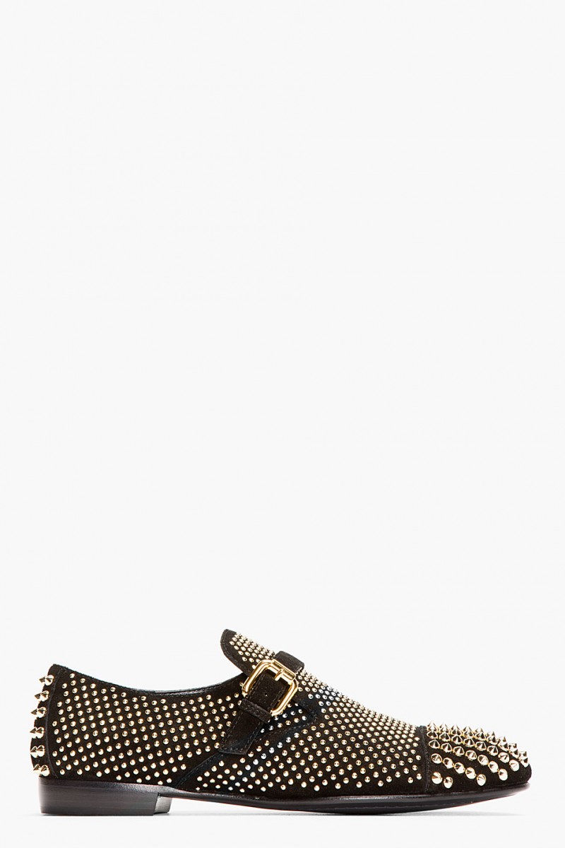 Giuseppe Zanotti BLACK STUDDED SUEDE BUCKLED LOAFERS