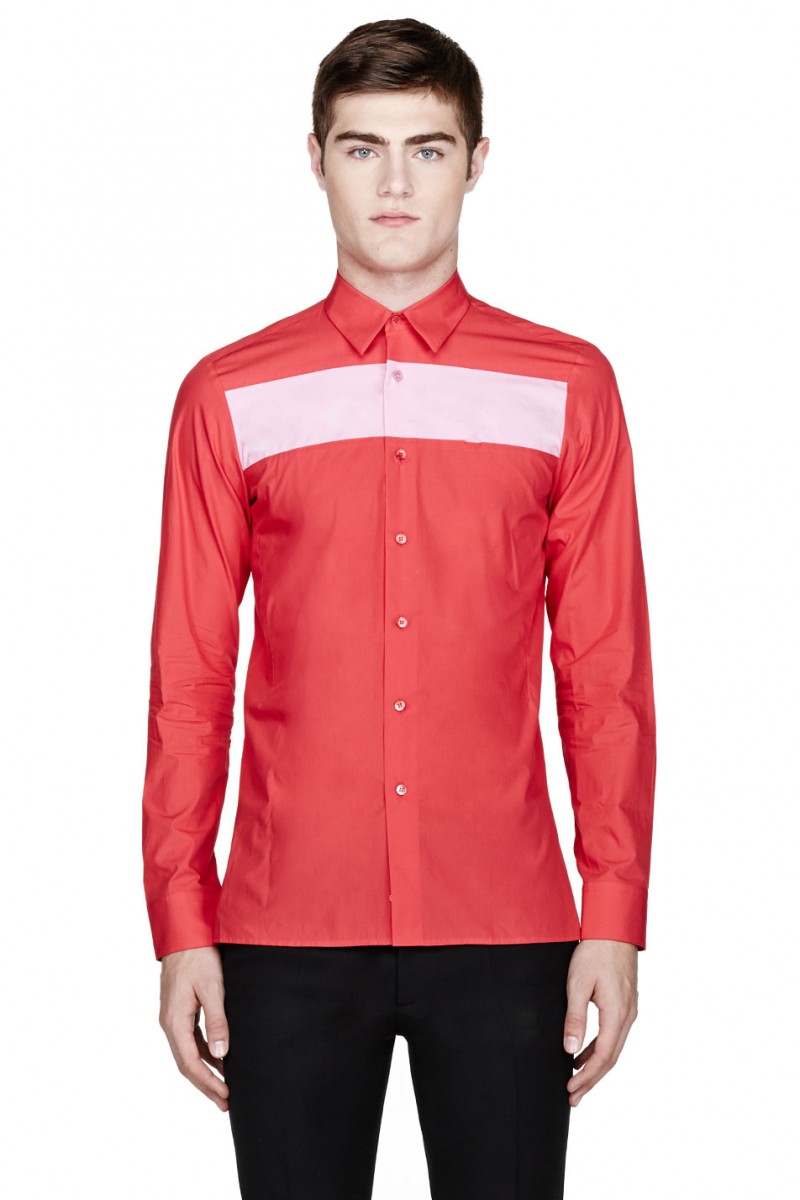 RAF SIMONS Red pink-striped shirt