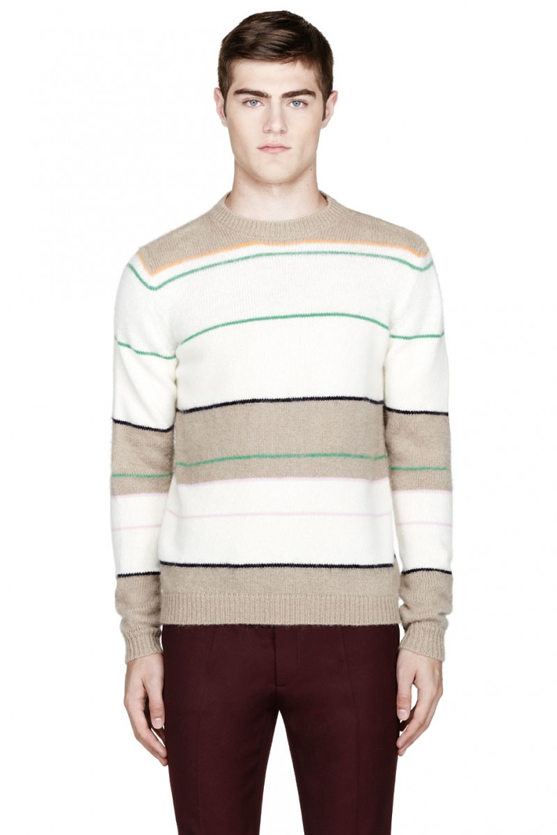 RAF SIMONS Beige Merino striped sweater