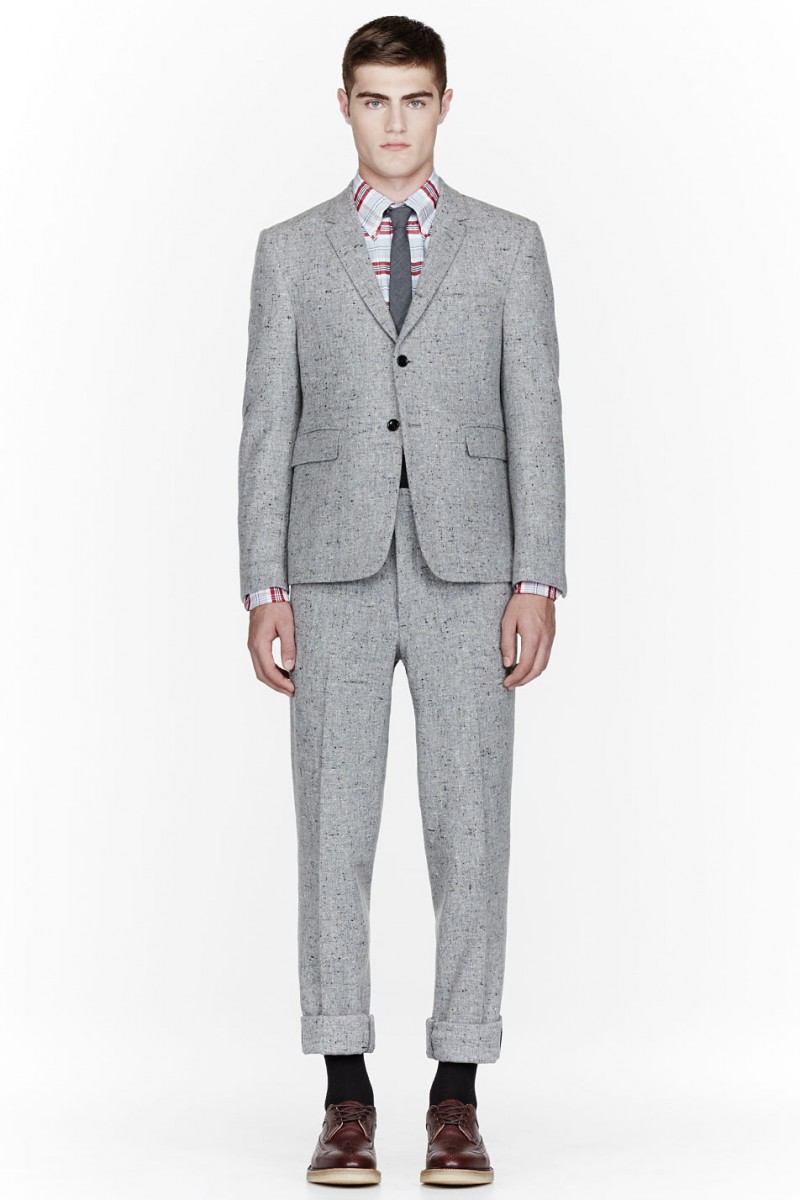 Thom Browne Grey wool slub confetti suit