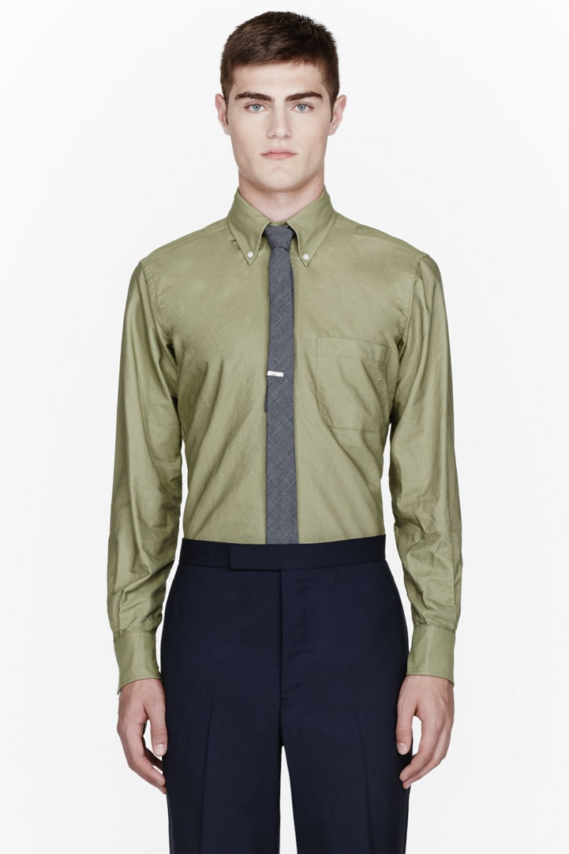 Thom Browne Olive green Loden Solid Oxford shirt