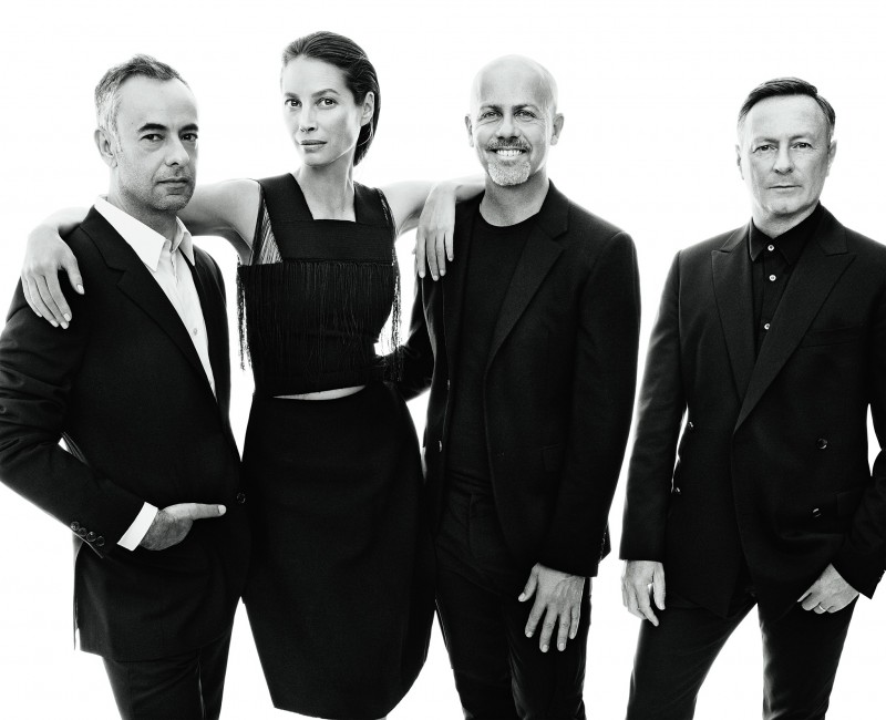 Francisco Costa, Italo Zucchelli and Kevin Carrigan, the creative directors of Calvin Klein's fashion lines, with longtime house muse Christy Turlington