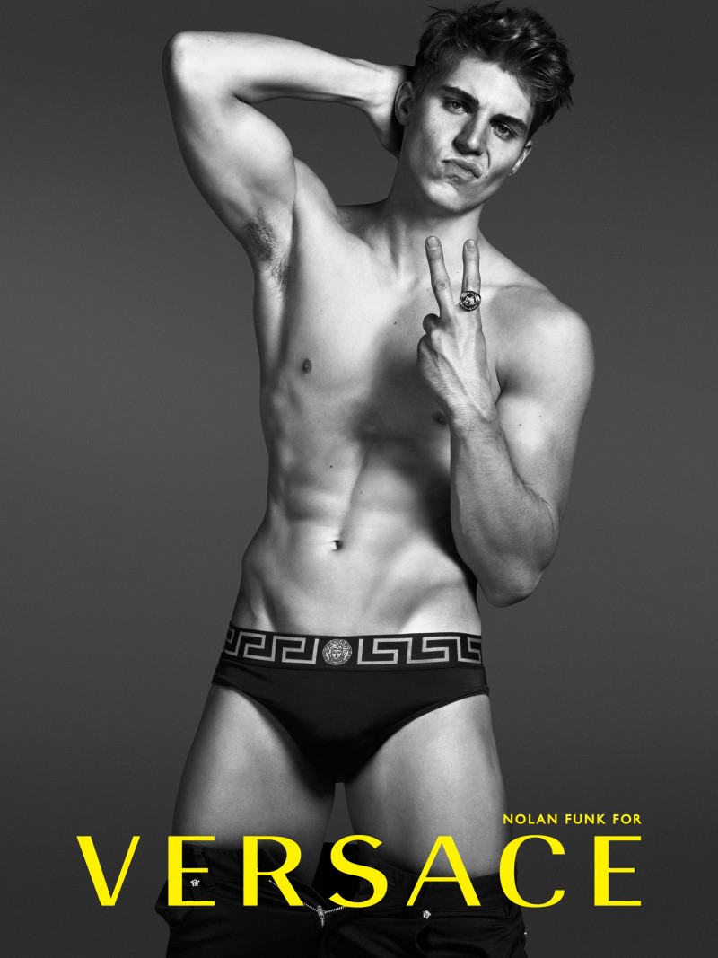 Nolan Gerard Funk Versace Campaign shirtless underwear