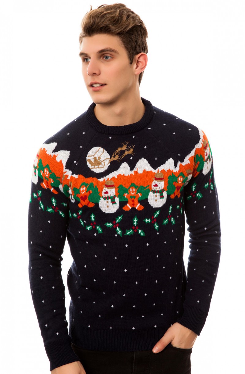 D-Struct The Enuk Novelty Christmas Crewneck Sweater in Navy
