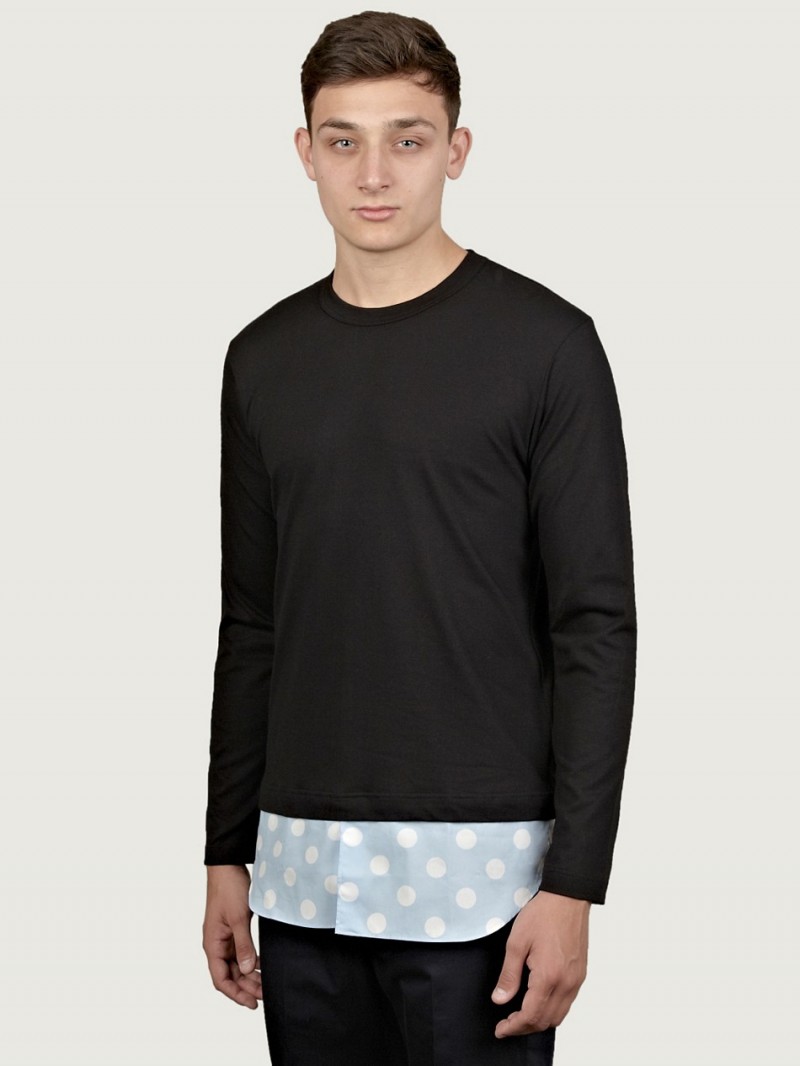 images.oki ni.com is image 4m com1820blk 01 press COMME DES GARCONS SHIRT MEN'S MIXED JERSEY LONG-SLEEVE T-SHIRT
