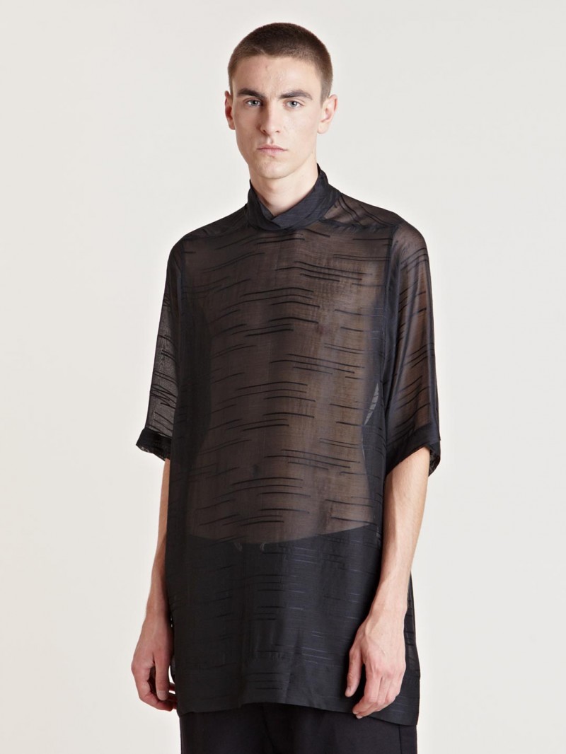 Rick Owens Men's High Neck Sheer T-Shirt From AW13 Collection In Black