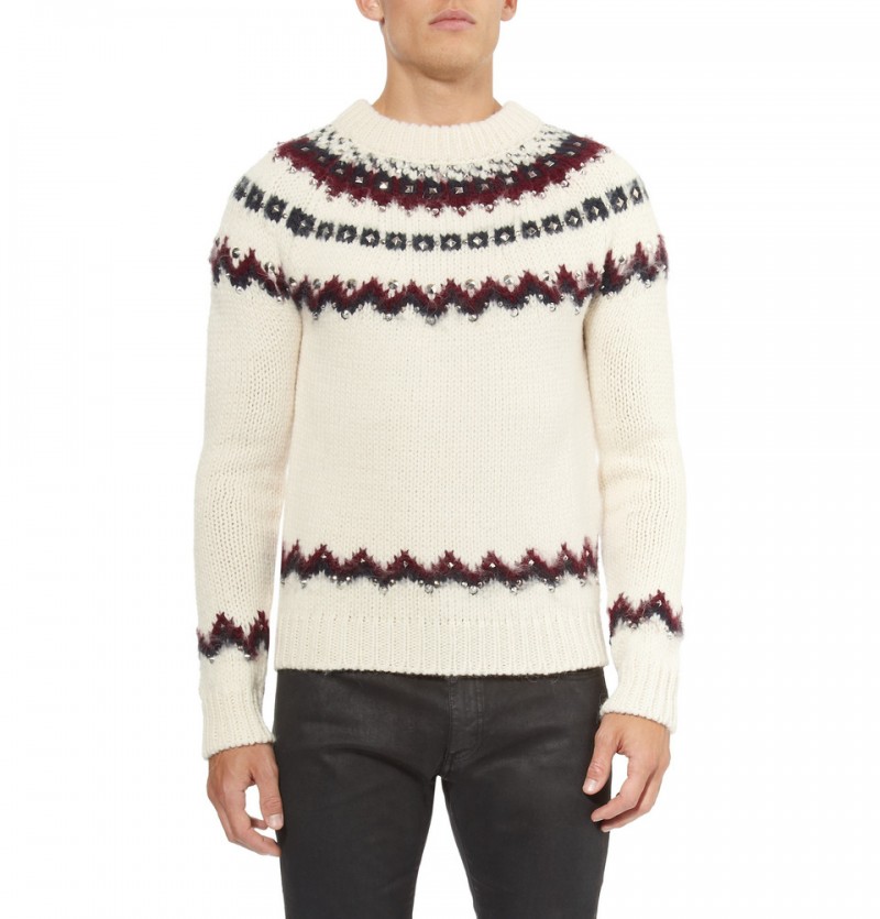 Saint Laurent METAL-STUDDED FAIR ISLE KNITTED SWEATER