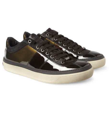 Jimmy Choo Portman Patent Leather and Burnished-suede Sneakers