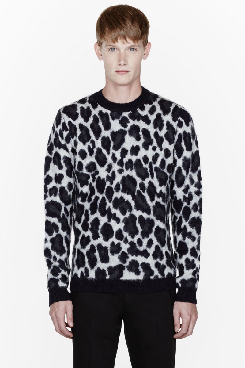 Raf Simons NAVY MERINO WOOL LEOPARD SPOT SWEATER