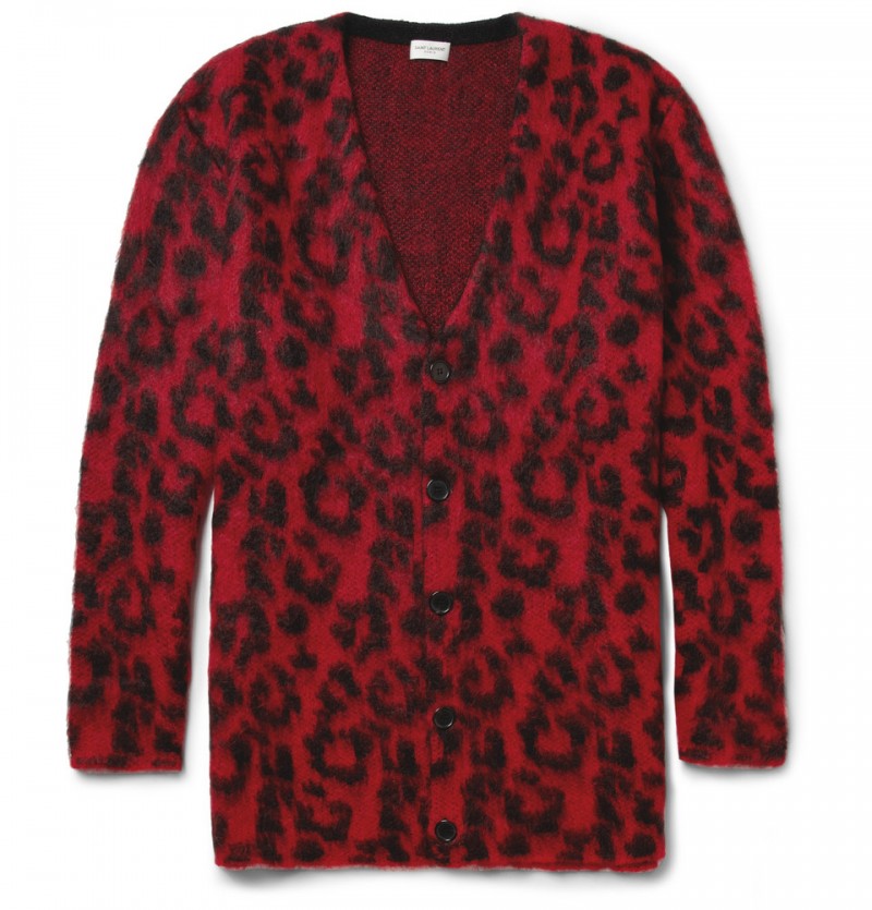 Saint Laurent LEOPARD-PATTERNED OVERSIZED KNITTED CARDIGAN