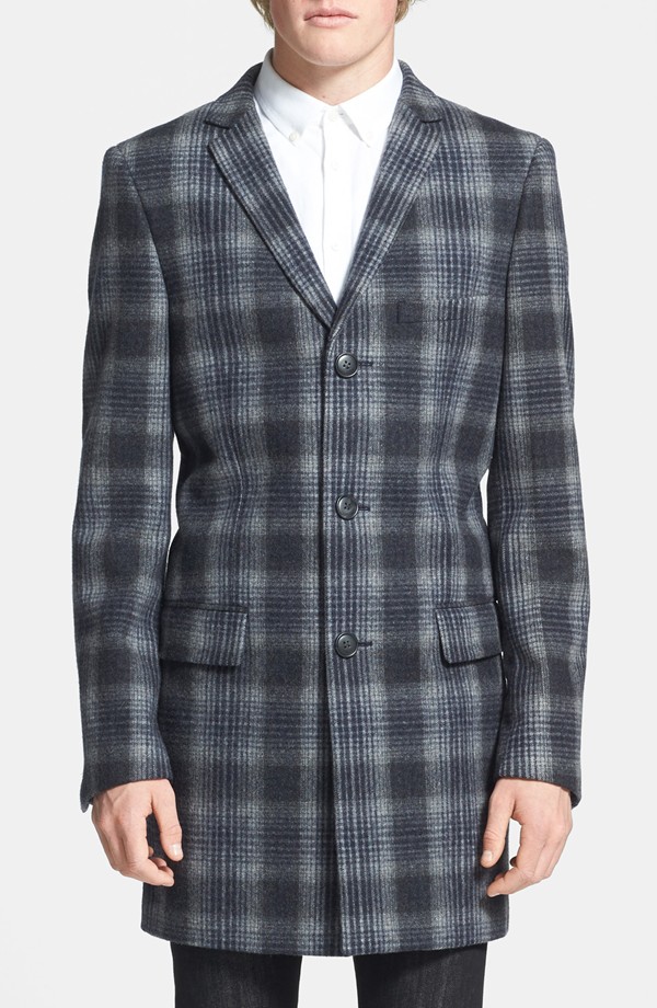 Topman Plaid Wool Blend Coat