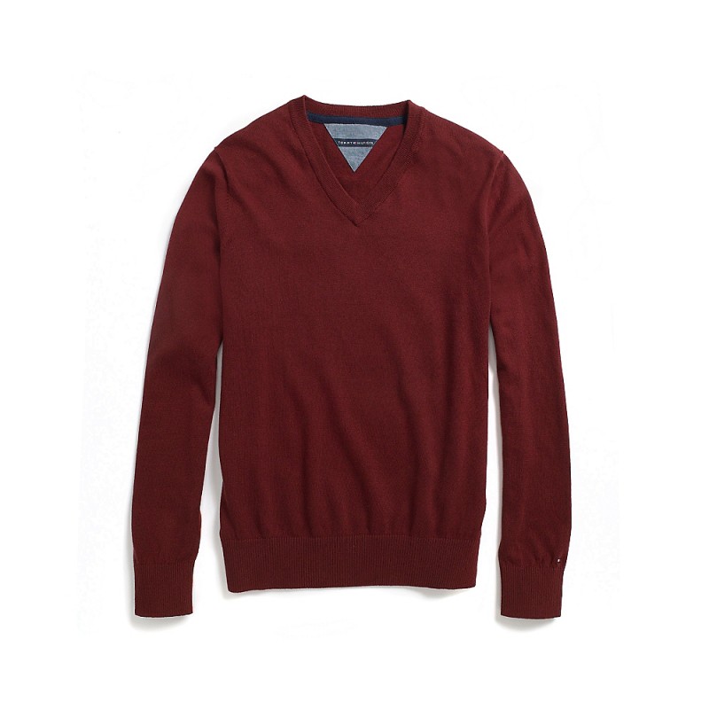 TOMMY HILFIGER COTTON CASHMERE PIQUE VNECK SWEATER